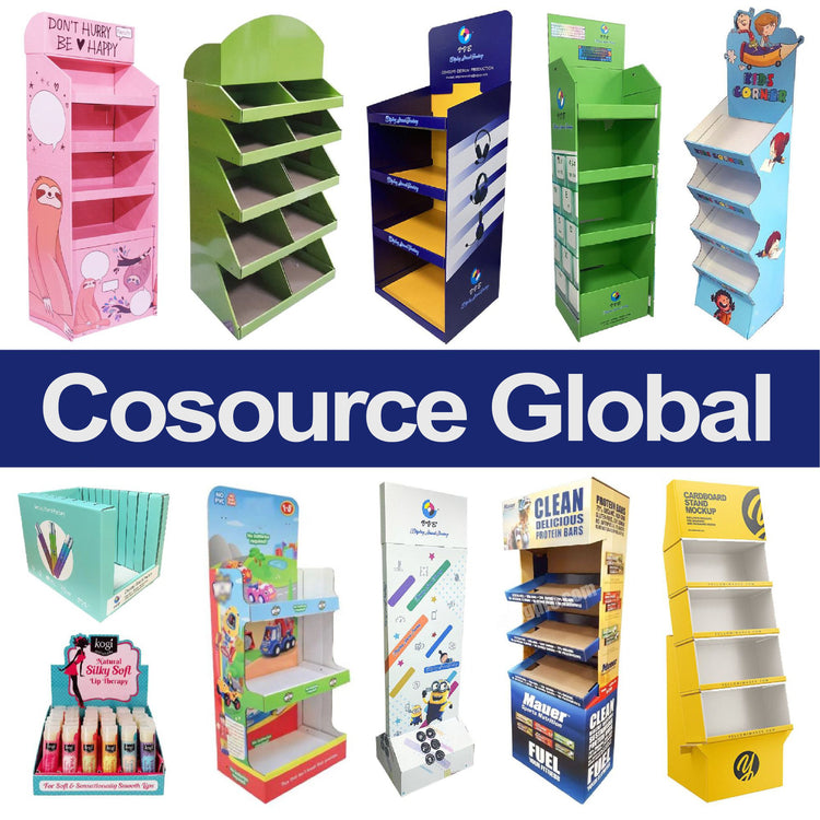 Custom cardboard display stands for retail – eco-friendly and foldable POP displays in various shapes and sizes
