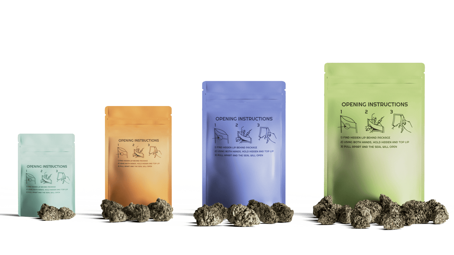 1oz recyclable child-resistant mylar bag with gusset bottom