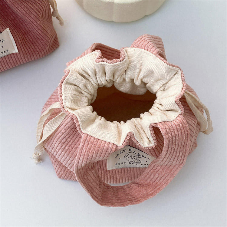 Custom Corduroy Drawstring Tote Bag with Canvas Lining