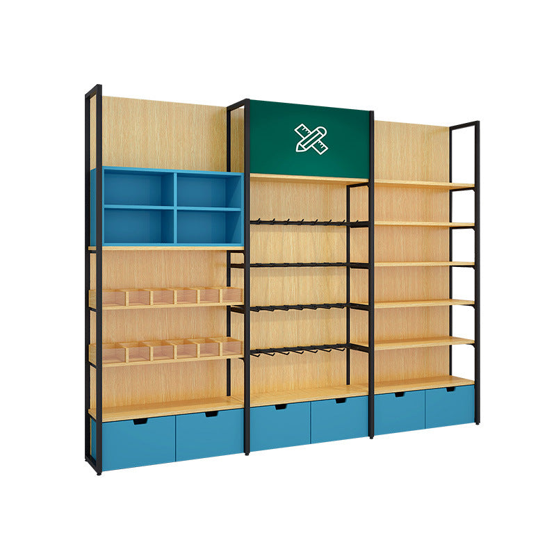 Interior shelves of wooden retail display cabinet