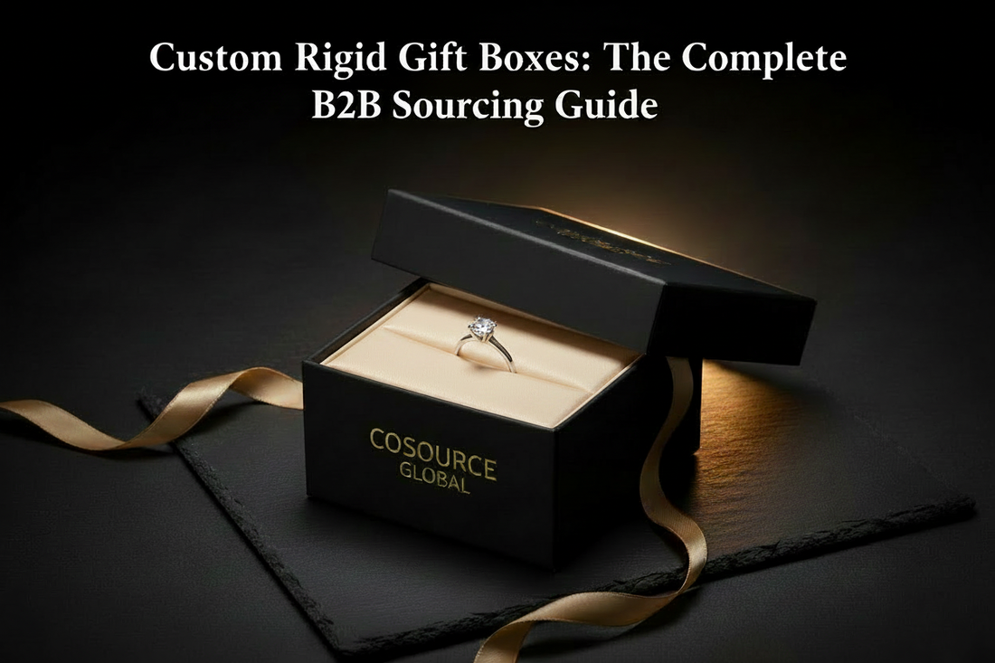 Custom rigid gift boxes with gold foil stamping and magnetic closure — COSOURCE GLOBAL premium packaging