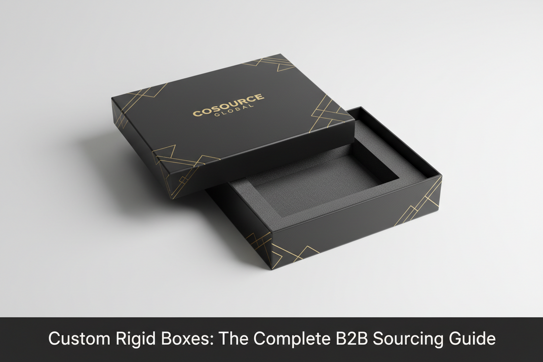 Custom rigid boxes with gold foil stamping and magnetic closure — COSOURCE GLOBAL premium packaging