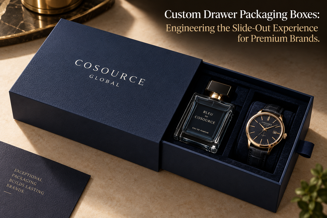 Custom drawer packaging boxes engineered for luxury unboxing experience