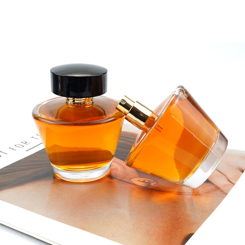 Cone-Shaped Glass Perfume Bottle – 30ml, 50ml, 100ml with Black Cap