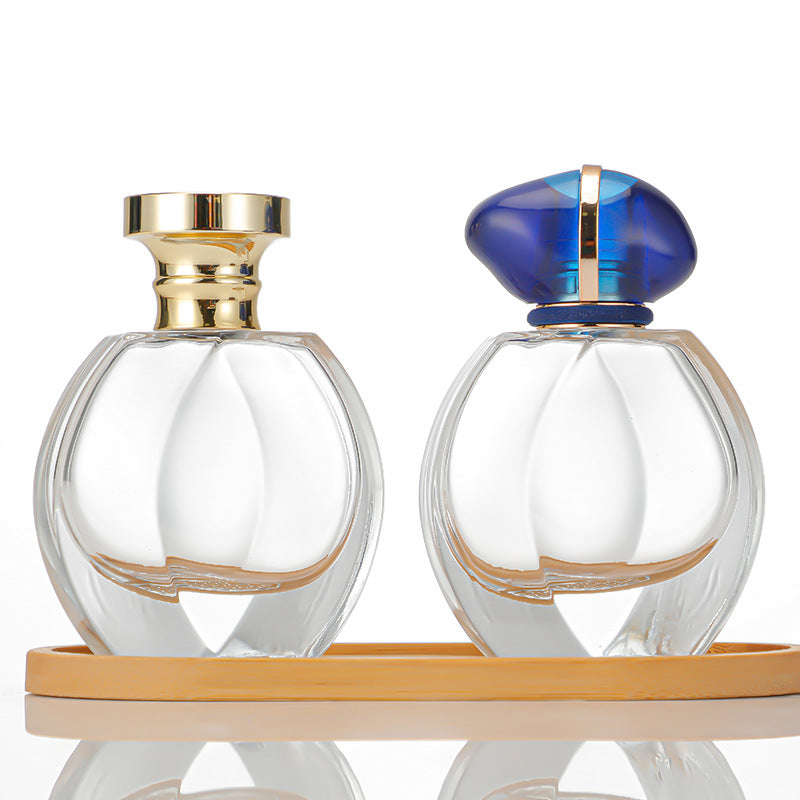 Luxury Clear Thick-Base Glass Perfume Bottle with Sapphire Blue Cap
