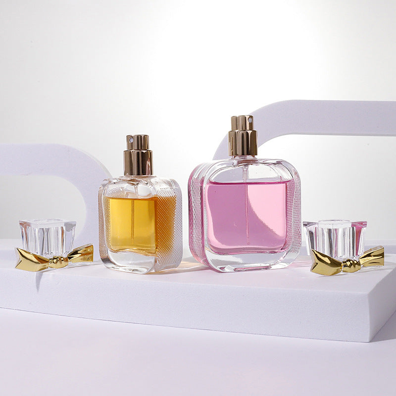 Flat Square Glass Perfume Bottle – 50ml & 100ml, Leak-Proof Press Spray