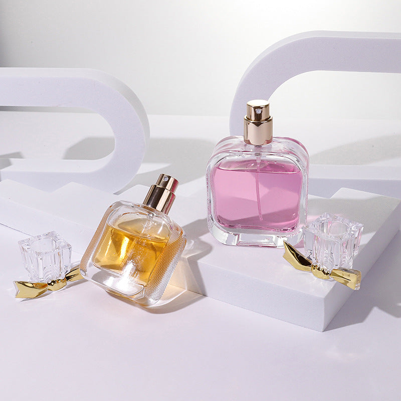 Flat Square Glass Perfume Bottle – 50ml & 100ml, Leak-Proof Press Spray