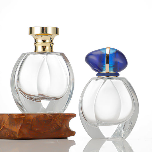 Luxury Clear Thick-Base Glass Perfume Bottle with Sapphire Blue Cap