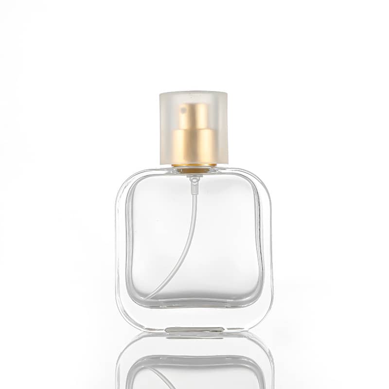 Cosource 50ml luxury glass perfume bottle with square clear design and gold spray nozzle