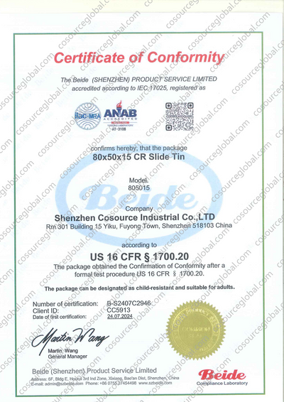 80x50x15 CR Slide Tin Certificate