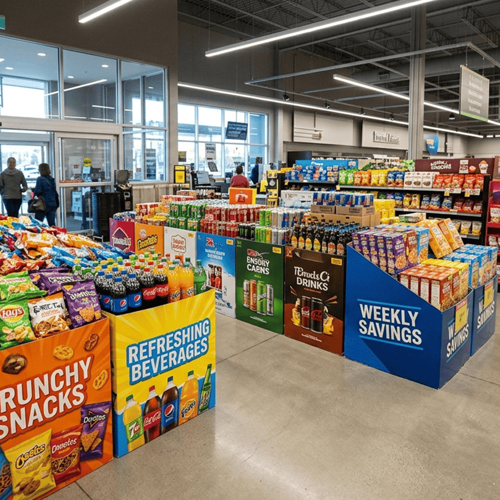 Custom Cardboard Dump Bin Displays for Branded Retail Promotions