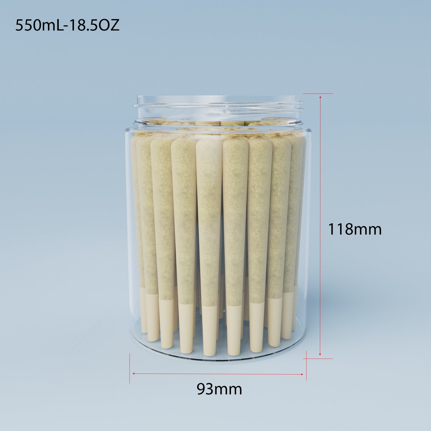 D93x118mm 18.5oz 550mL with CR Tamper Evident For 50 Pre-Rolls