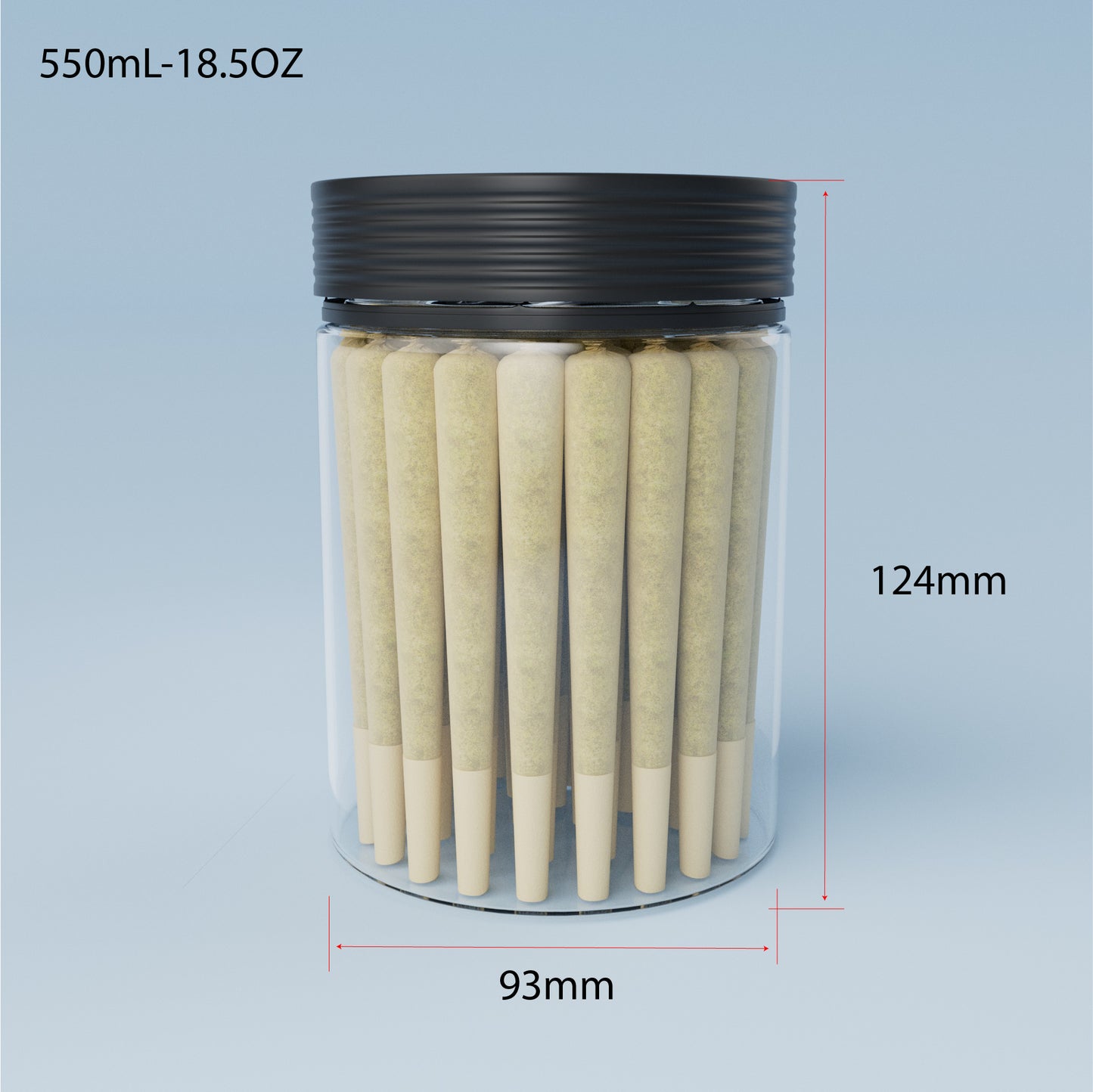 D93x118mm 18.5oz 550mL with CR Tamper Evident For 50 Pre-Rolls
