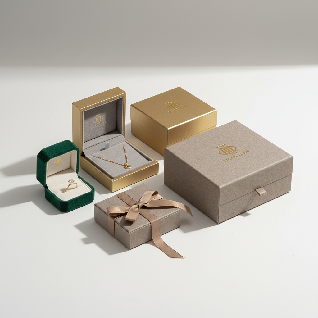 Collection of jewelry boxes with gold