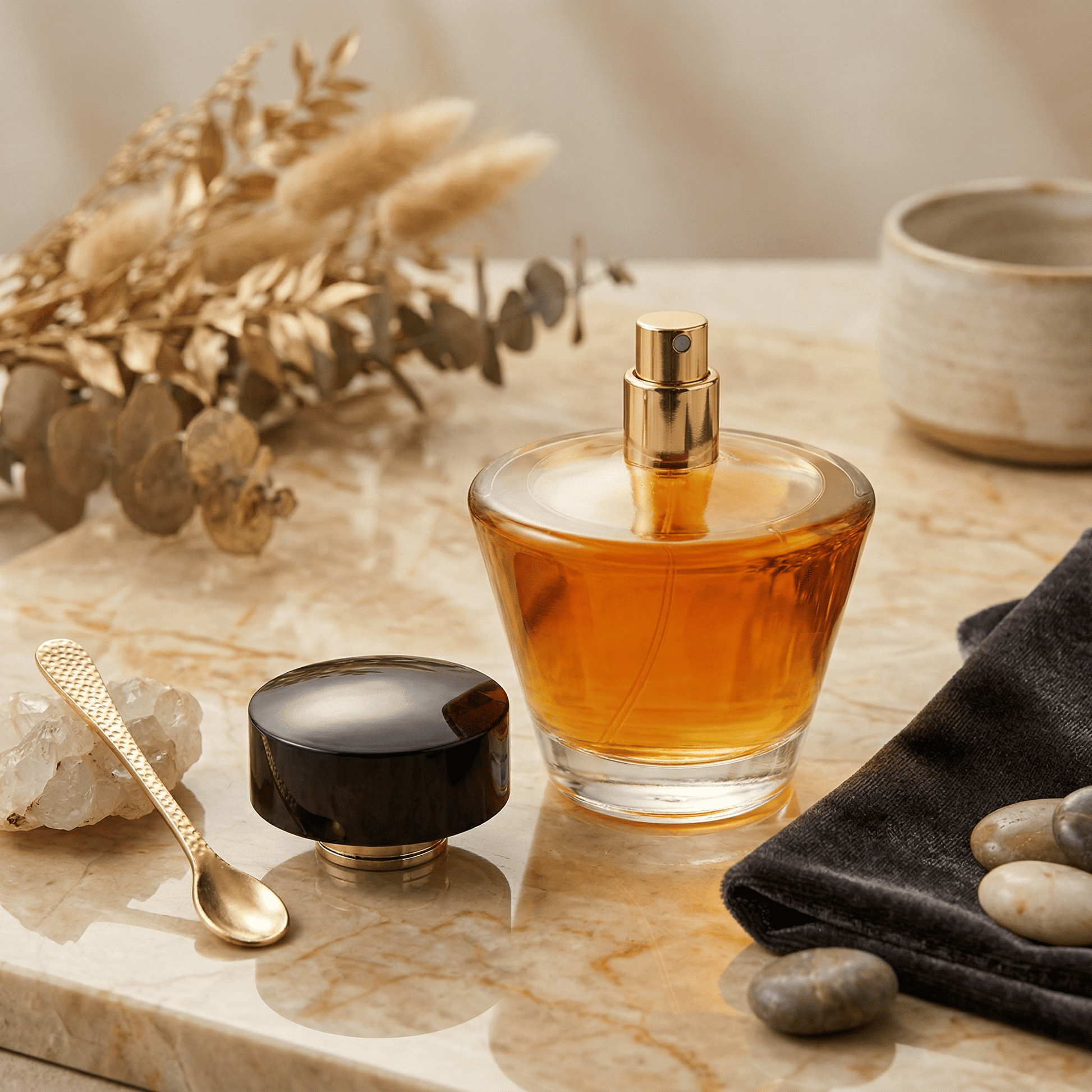 Perfume bottle with gold cap 