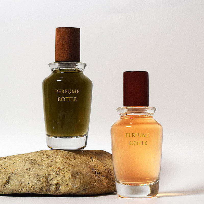 50ml Irregular Glass Perfume Bottle with Wooden Cap – Crimp Sprayer