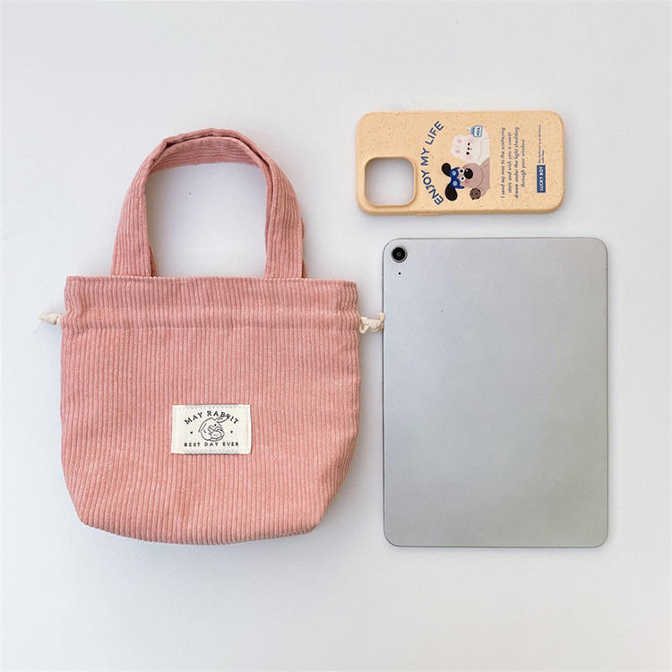 Custom Corduroy Drawstring Tote Bag with Canvas Lining