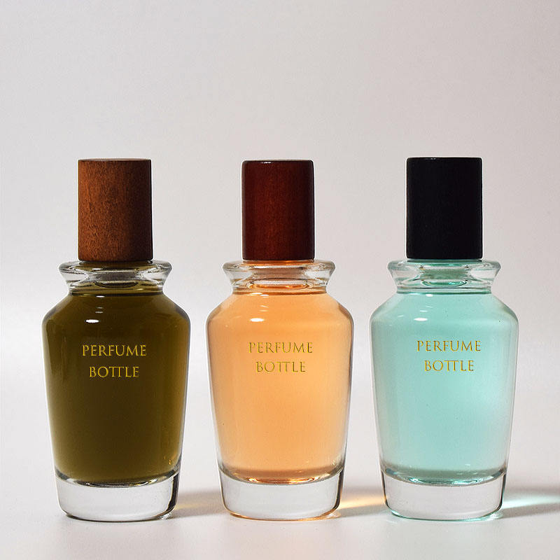 50ml Irregular Glass Perfume Bottle with Wooden Cap – Crimp Sprayer