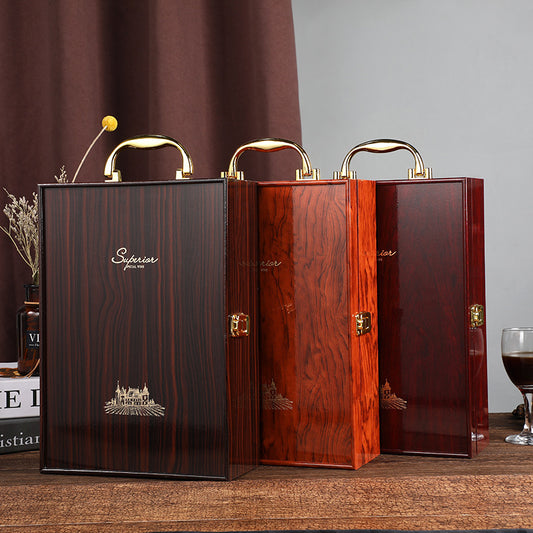 Luxury Lacquered Wooden Wine Gift Box with Elegant Handle