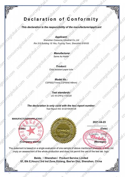 Paper Tube 71-148 Test Certificate