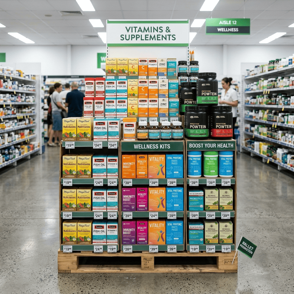 Pharmacy & Supplement Corrugated Pallet Displays