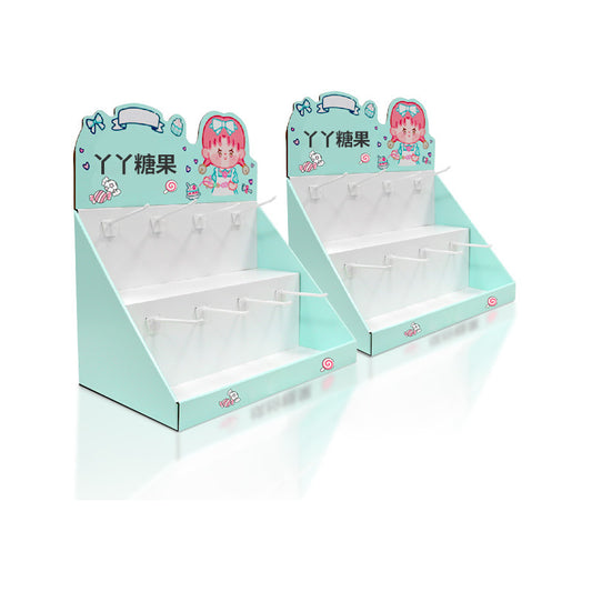 Open countertop cardboard display box with branding and dividers