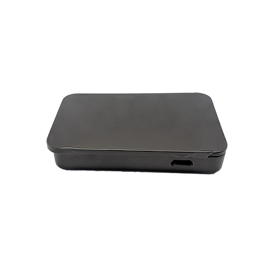 Black tin slide box with secure closure