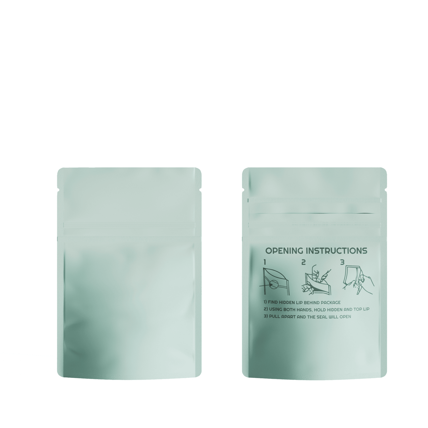 Front and back view of custom printed 1/8oz Mylar pouch for 3.5g flower with child-resistant zipper