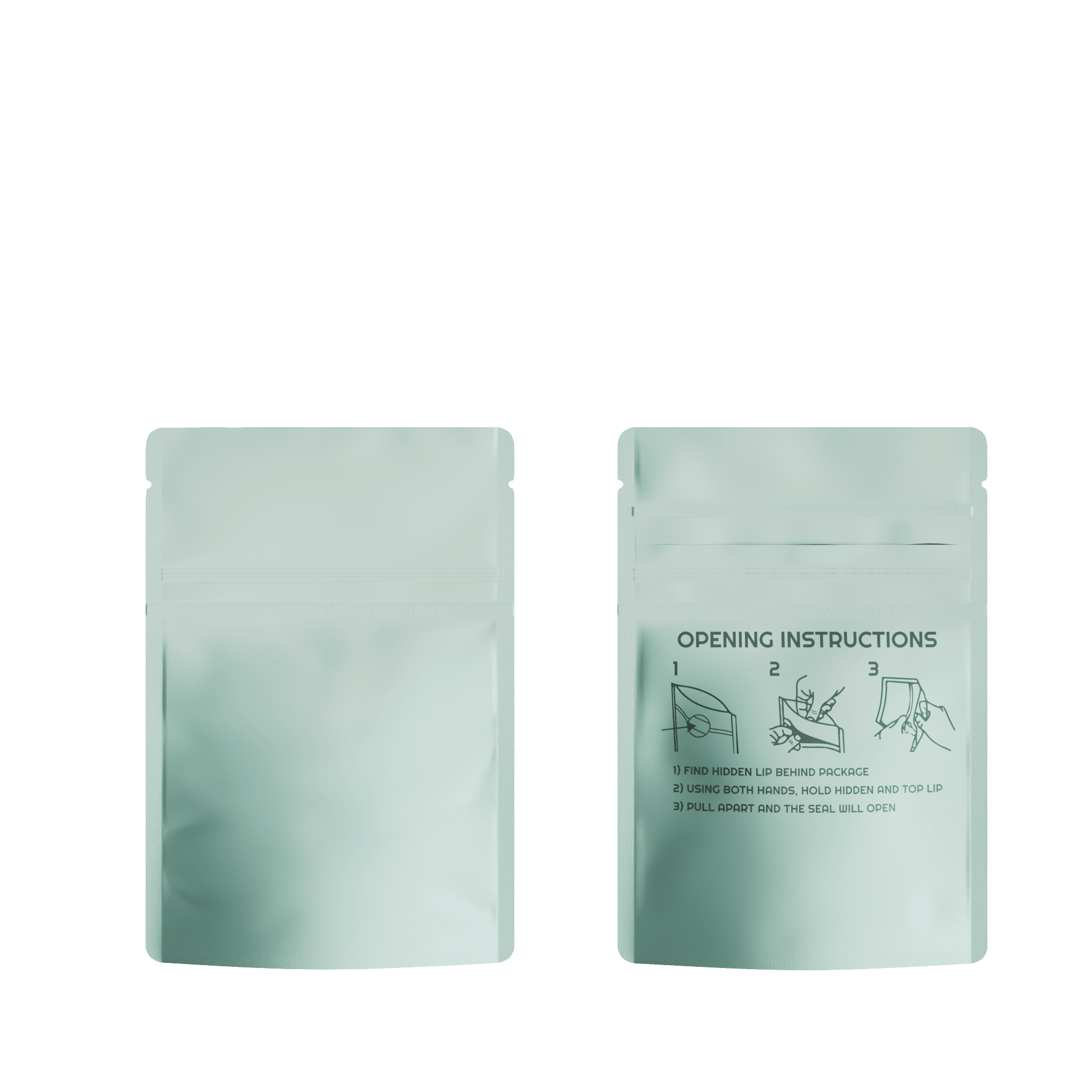 Front and back view of custom printed 1/8oz Mylar pouch for 3.5g flower with child-resistant zipper