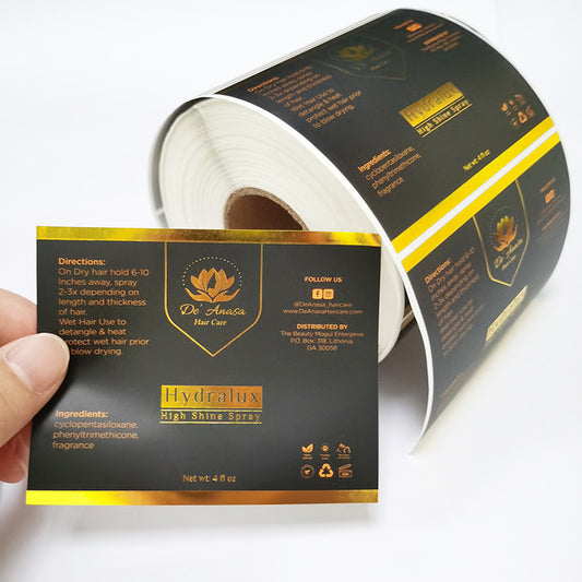 Custom roll labels designed for efficient bulk labeling on product packaging