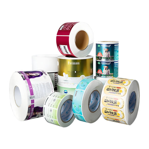 Custom roll labels showcasing brand identity with vibrant colors and clear printing