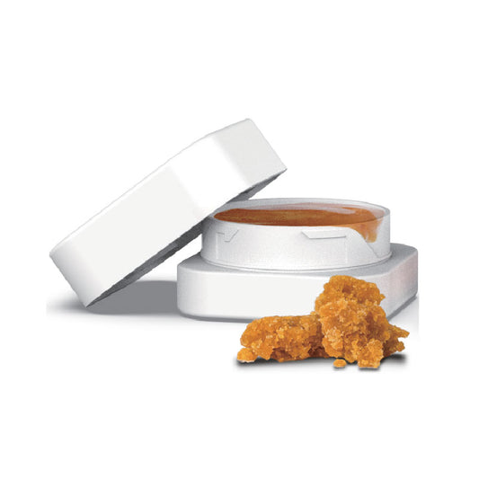 glass square concentrate jar with child-resistant cap for rosin and wax.
