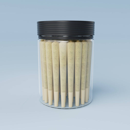 Cosource tamper evident cannabis jar 50 pre-rolls with black screw-on lid and clear container