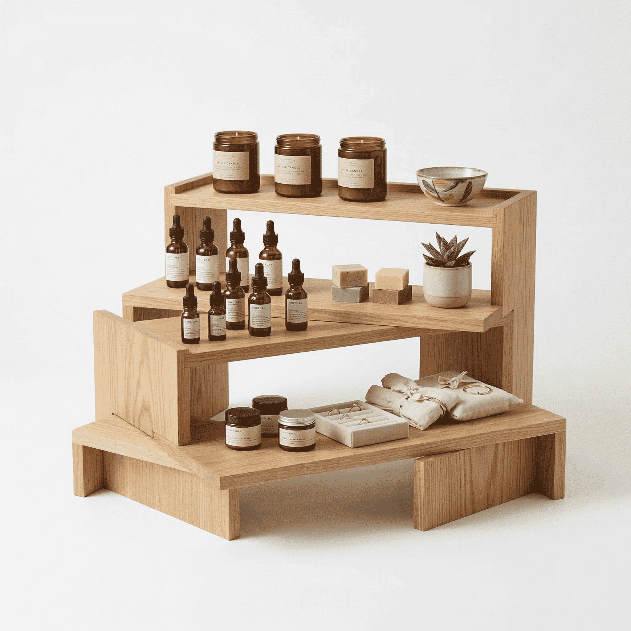 wooden tiered display stand